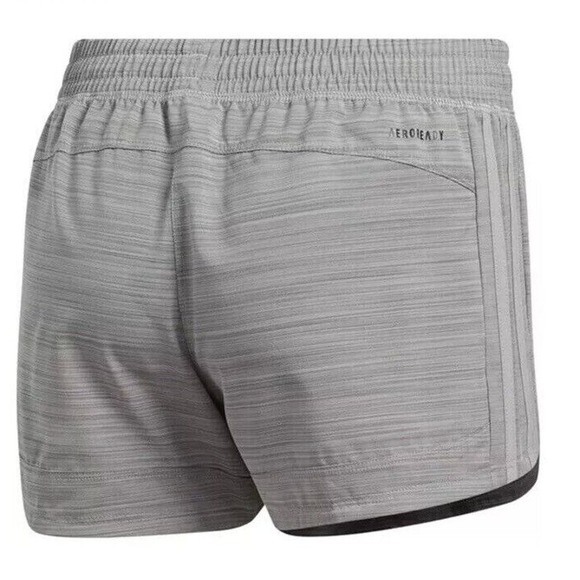 Adidas Shorts Women Heather Gray Three Stripe Woven Pacer Gym Running GT1185 - Picture 2 of 5